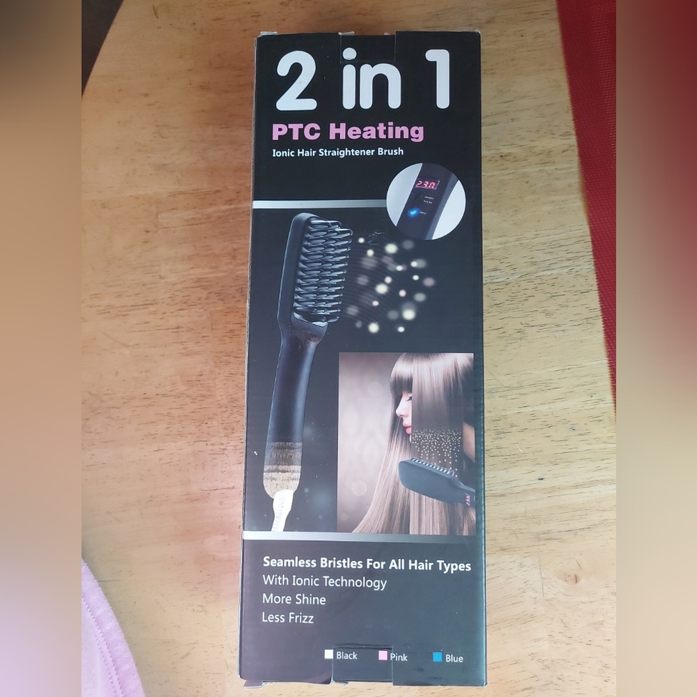 2-in-1 Ionic Hair Straightener Brush  Hair Straightening Brush Comb PTC Heating